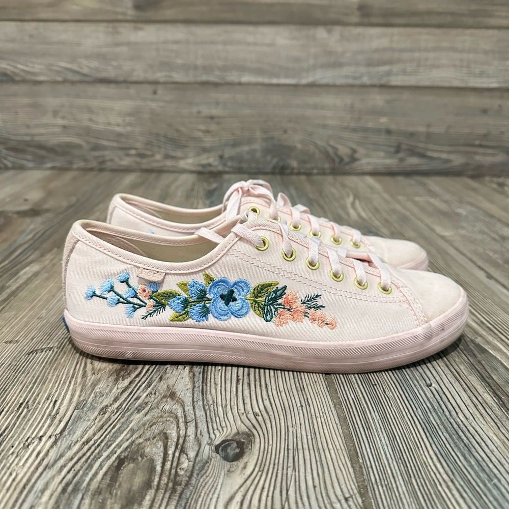 Keds x Rifle Paper Co. Women's Pink Embroidered Floral Canvas Sneakers Size 8.5